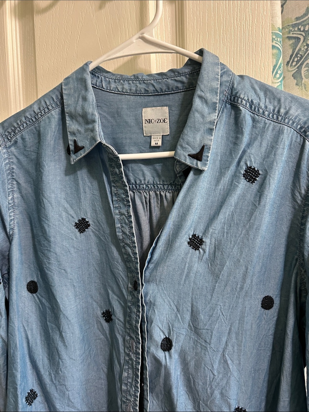 NIC+ZOE Denim-Blue Embroidered Button-Front Blouse - Picture 5 of 6